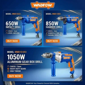 Wadfow Professional Impact Drill Series - Heavy Duty Variable Speed Hammer Drilling Machine Combo
