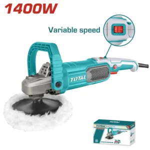 TOTAL TP11418018 Angle Polisher 1400W – Variable Speed, 180 mm Pad (with D-handle & Accessories)