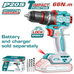 TOTAL TIDLI206681 20V Compact Brushless Cordless Impact Drill – 66Nm Torque, 2-Speed, Metal Chuck, LED Light (No Battery & Charger)
