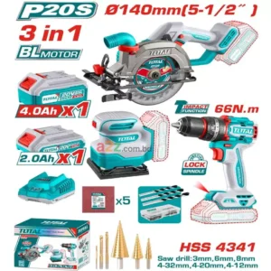 TOSLI241193 3-in-1 Cordless Power Tool Combo Kit – 20V, Brushless Motor, Circular Saw, Impact Drill & Sander