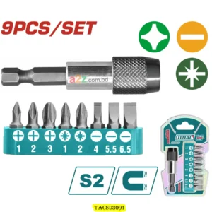 TACSD3091 9 Pcs Magnetic S2 Screwdriver Bits Set with Bit Holder
