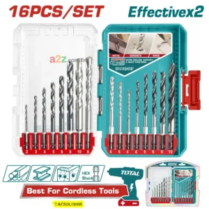 TACSDL11608 16 Pcs Metal, Masonry & Wood Drill Bits Set – Hex Shank