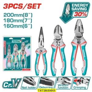 THT2K0301S 3 Pcs High Leverage Pliers Set – Combination, Cutting & Long Nose