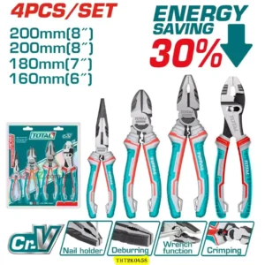 THT2K0458 4 Pcs High Leverage Pliers Set – Combination, Cutting & Long Nose