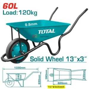 THTWB380008 Wheel Barrow – 120kg Load, 60L Water Capacity