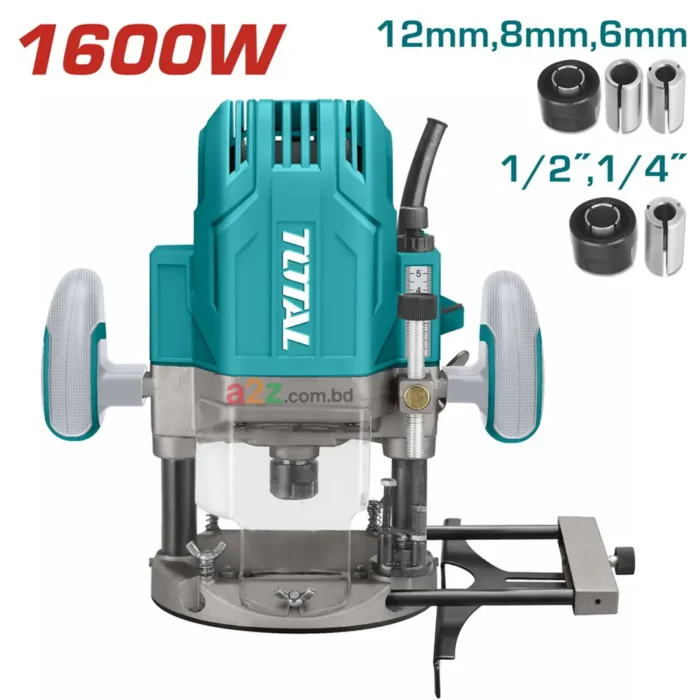 TR111216 TOTAL TR111216 1600W Electric Plunge Router with accessories and color box packaging