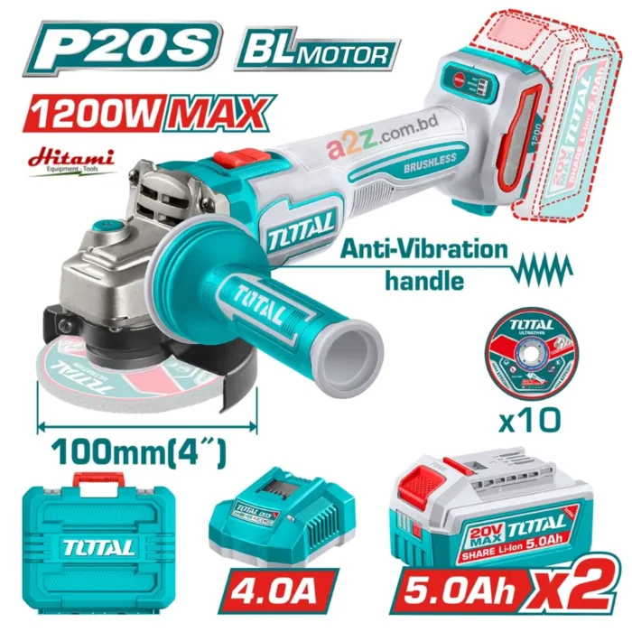 cordless angle grinder 20v TAGLI2120232 brushless angle grinder metal cutting tool battery powered angle grinder 100mm