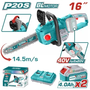 cordless chain saw 16 inch wood cutting machine portable 16 inch chain and bar cordless chain saw 40V brushless dual port charger cordless chain saw TCLI2034E 40V cordless chain saw battery pack 4.0Ah TFBLI2002