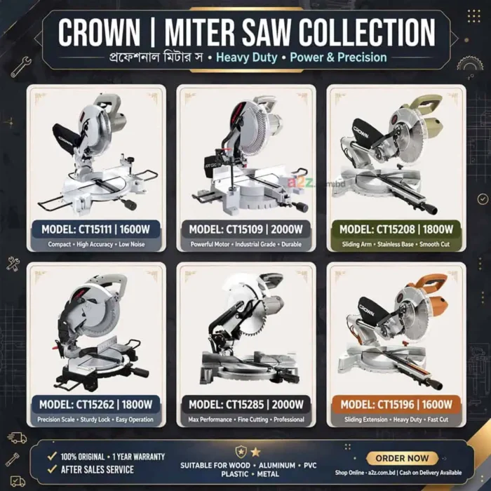 Electric Mitre Saw CROWN Professional Multi Angle Laser Guided Wood and Metal Mitre Saw Machine Series All Models