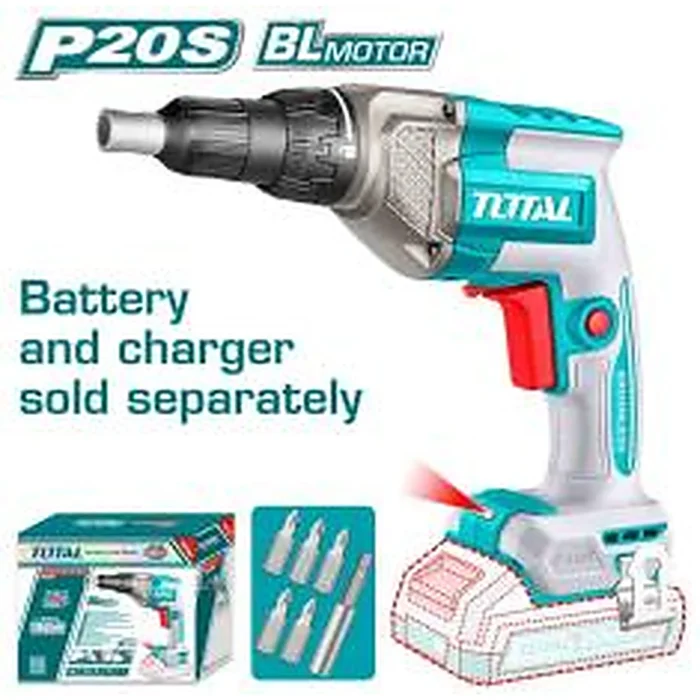 TOTAL Cordless Drywall Screwdriver Series – 20V Professional Power Tool (Standard & Battery Kit) TOTAL Cordless Drywall Screwdriver