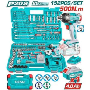 TOTAL Cordless Impact Wrench 152 Pcs Set THKTHP31522 - 20V Cordless Tool Kit