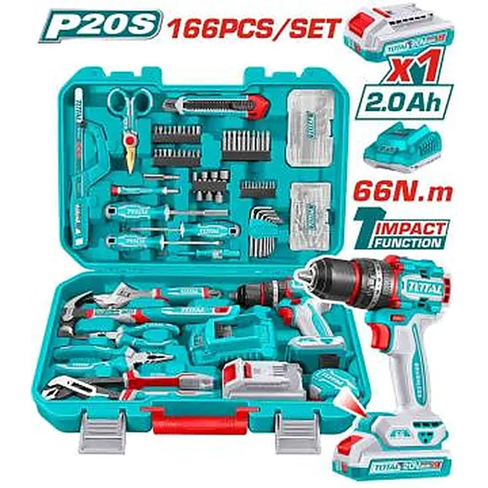 THKTHP41667 TOTAL Tools Set 166 Pcs cordless impact drill combo kit - THKTHP41667