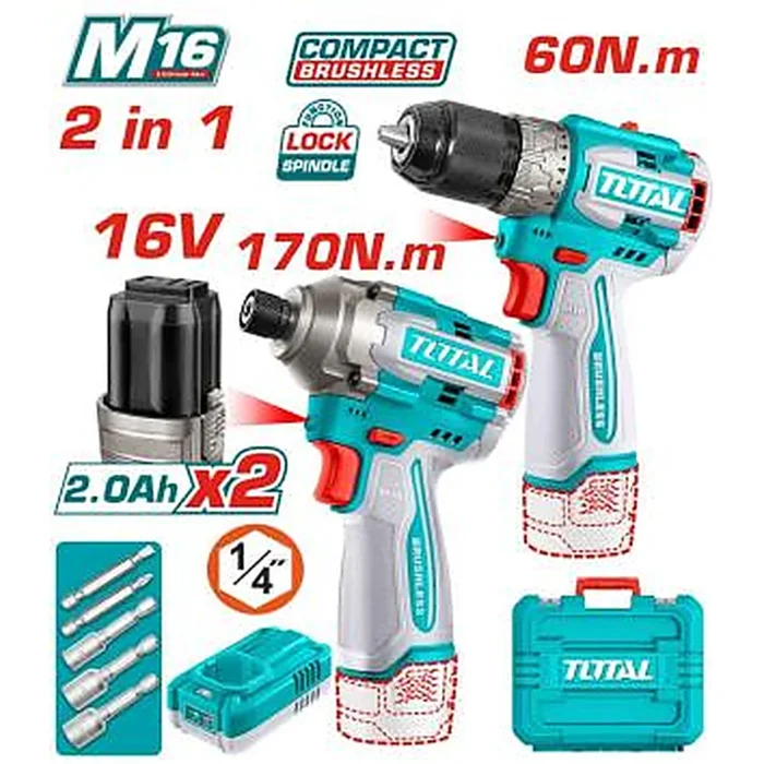 TOSLI240968 TOTAL Cordless 2 Pcs Combo Kit TOSLI240968