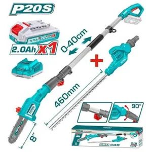 TOTAL Cordless Pole Saw with Pole Hedge Trimmer TPTS201681 20V কম্বো কিট