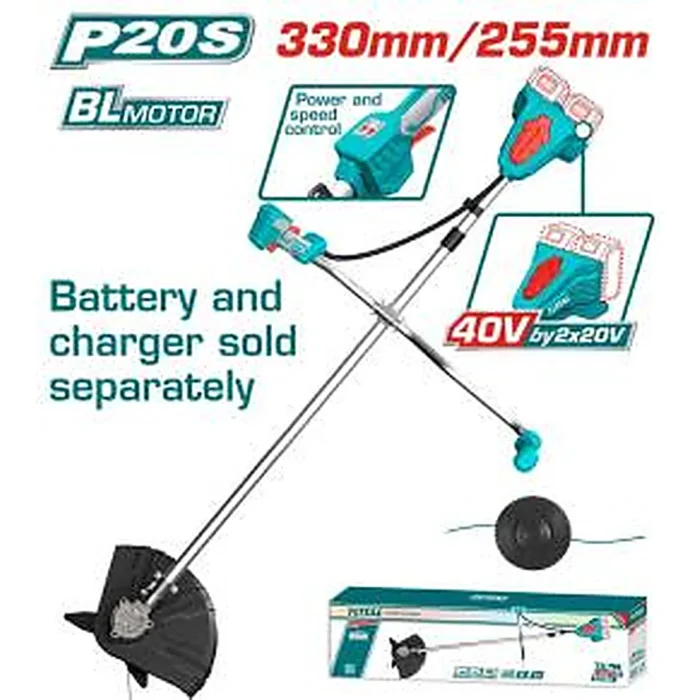 TOTAL Cordless String Trimmer & Brush Cutter TSTLI20018