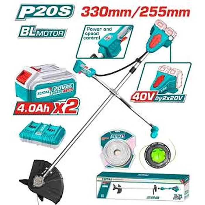 TOTAL Cordless String Trimmer & Brush Cutter TSTLI202521