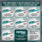 TOTAL Professional Heavy Duty Ductile Cast Iron Pipe Wrench All Sizes Collection