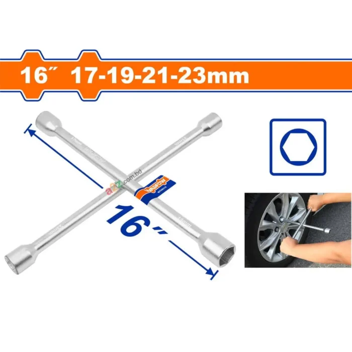 Wadfow Professional 16 Inch Heavy Duty CK45 Carbon Steel Chromed Plated 4 Way Cross Rim Wrench WTH8316
